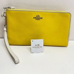Coach Leather Dbl. Corner Zip Wristlet Yellow Wallet -A1573 , 53080